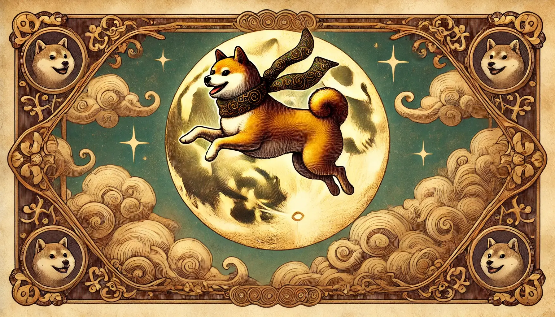 Shiba Inu Kabosu Dogecoin Jumping Over Moon Memecoin